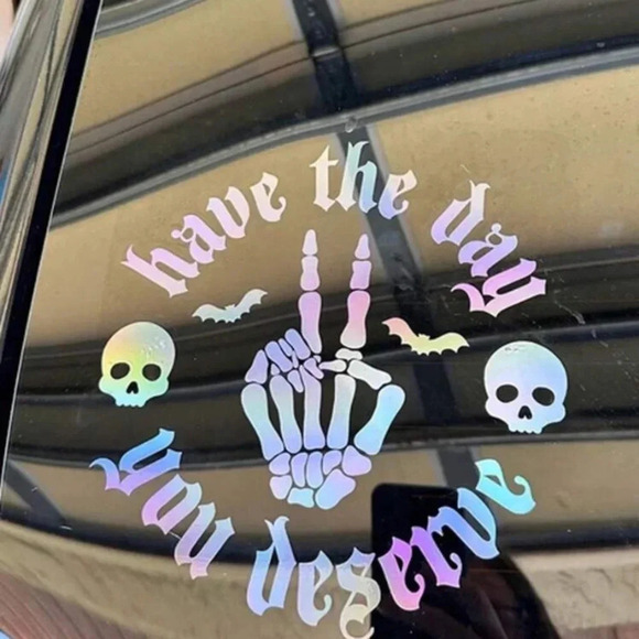 Pastel blue pink purple skeleton hand showing peace sign decal decor for car - Picture 2 of 7
